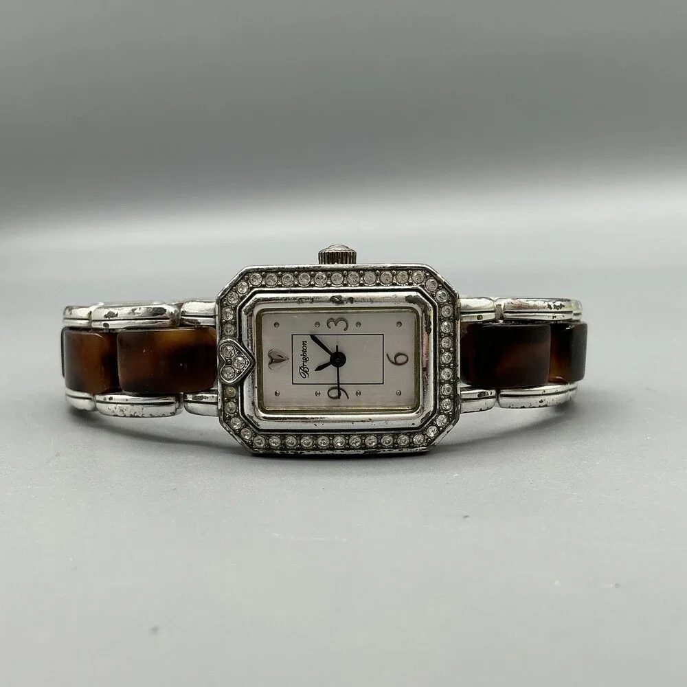 Brighton Encino Womens Watch 23mm Silver Tone Resin Bracelet New Battery 6.75